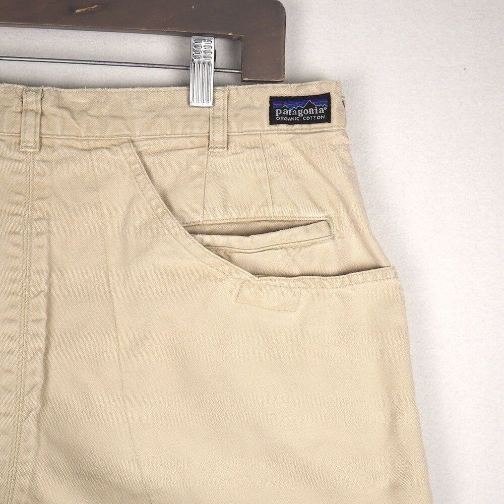 Vintage Patagonia Long Stand Up Shorts Men 34 Beige 8" Inseam Double-Fabric Seat - Picture 5 of 13